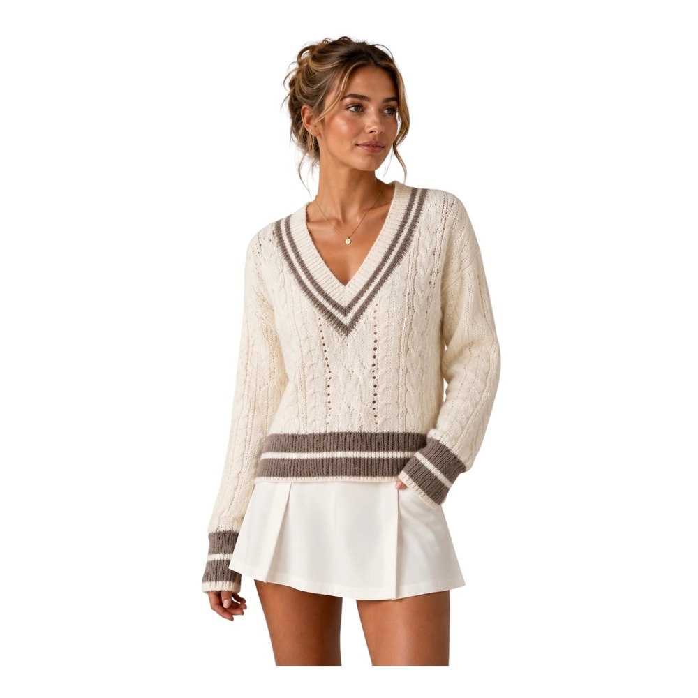 NWT Altar'd State Womens Cricket Tennis Sweater XS Cable Knit Varsity Preppy